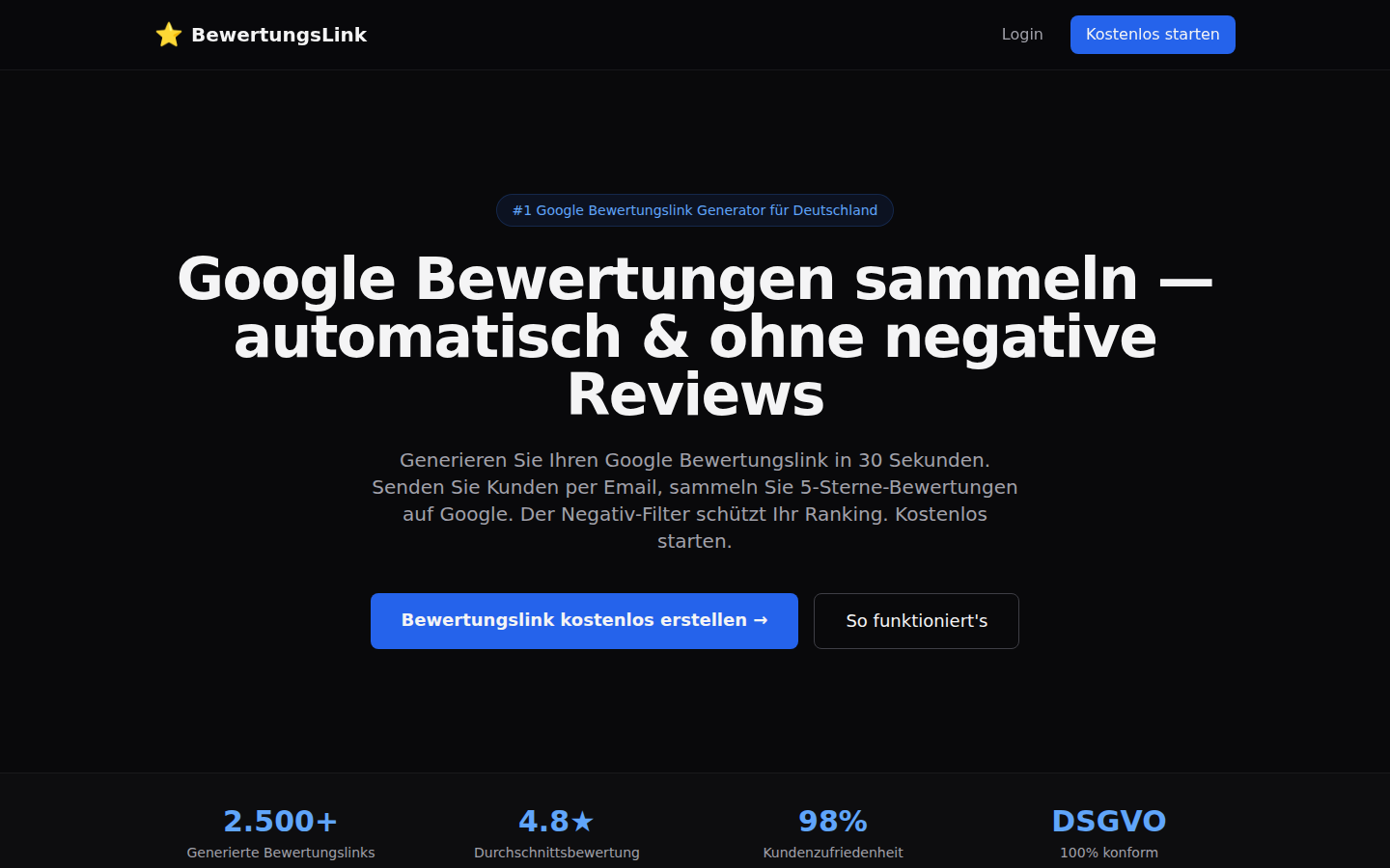Screenshot Bewertungslink